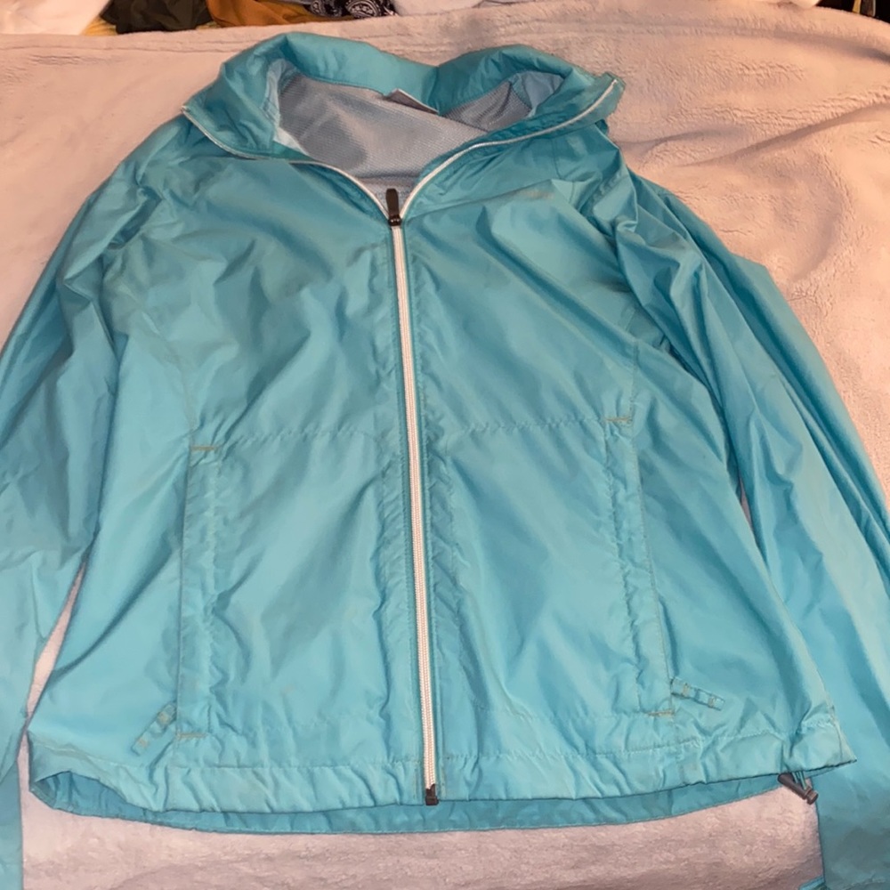 Teal light weight Columbia rain jacket